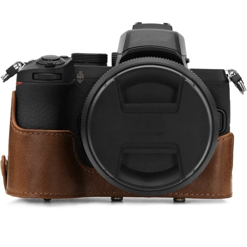 MegaGear Genuine Leather Camera Case Compatible With Nikon Z50 (50-250MM) Brown